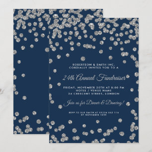 Corporate Fundraiser Dinner Silver Confetti Navy Kaart
