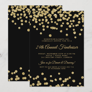 Corporate Fundraiser Gold Glitter Confetti Black Kaart