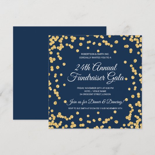 Corporate Fundraiser Gold Glitter Confetti Navy (Voorkant / Achterkant)