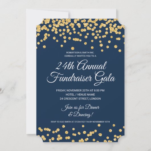 Corporate Fundraiser Gold Glitter Confetti Navy Kaart (Voorkant)