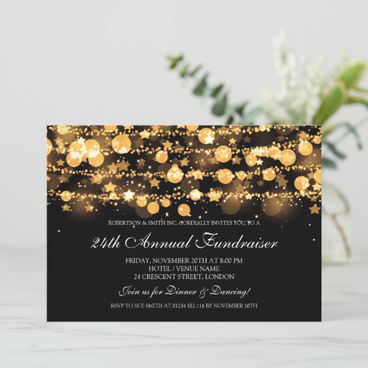 Corporate Fundraiser Gold Sparking String Lights Kaart (Staand voorkant)