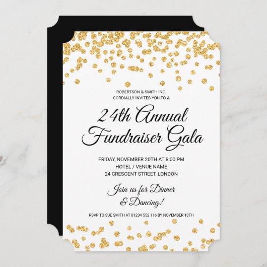 Corporate Fundraiser Party Gold Glitter Confetti Kaart (Voorkant / Achterkant)