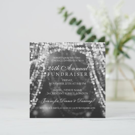 Corporate Fundraiser Party String Lights Silver Kaart (Staand voorkant)