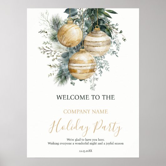 Corporate Gold Baubles Greenery Christmas Welcome Poster (Voorkant)