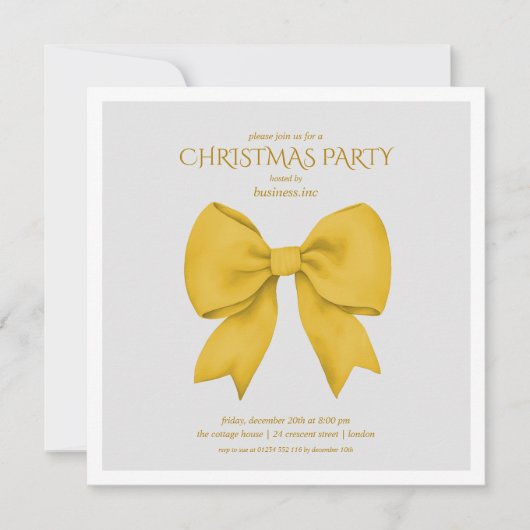 Corporate Gold Bow Christmas Holiday Party  Kaart (Voorkant)