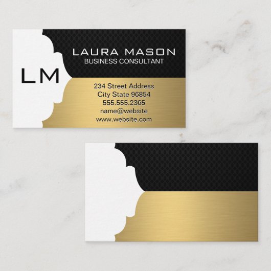 Corporate Gold Brushed Black Mesh met monogram Visitekaartje (Voorkant / Achterkant)