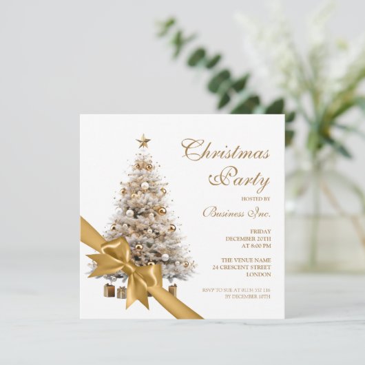 Corporate Gold kerstboom & boog vakantie partij Kaart (Staand voorkant)