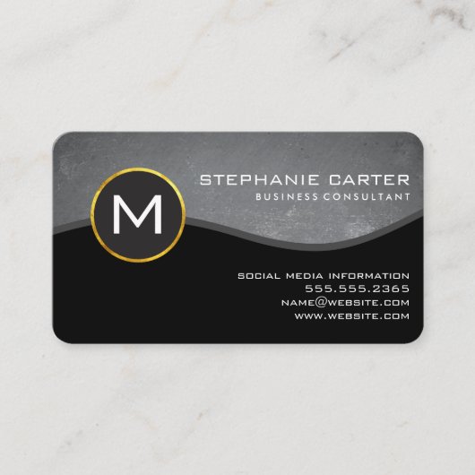 Corporate Gold Trim Monogram en Slate Visitekaartje (Voorkant)