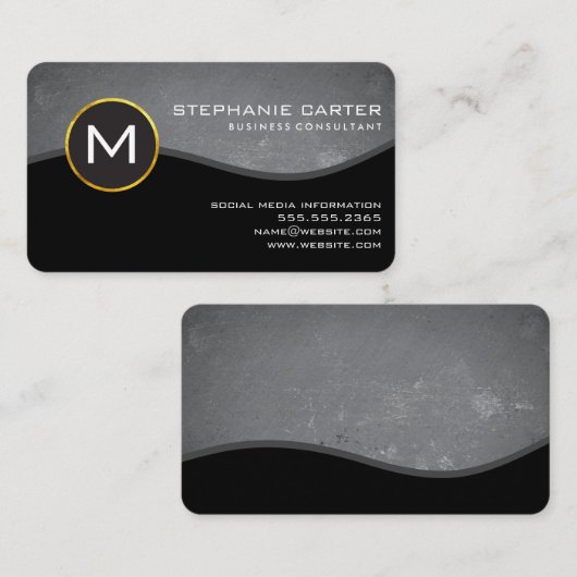 Corporate Gold Trim Monogram en Slate Visitekaartje (Voorkant / Achterkant)