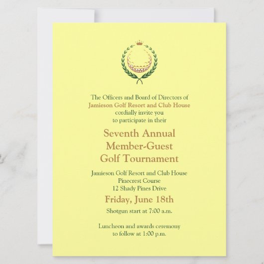 Corporate Golf Tournament Invitation Kaart (Voorkant)