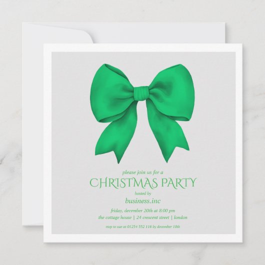 Corporate Green Bow Christmas Holiday Party  Kaart (Voorkant)