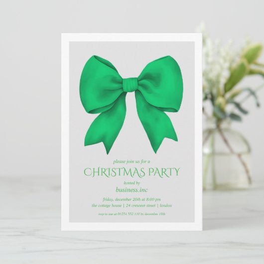 Corporate Green Bow Christmas Holiday Party  Kaart (Staand voorkant)