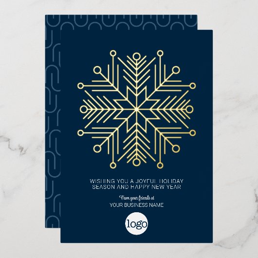 Corporate Greeting - Snowflake met Navy Blue Gold Folie Feestdagenkaart (Voorkant / Achterkant)