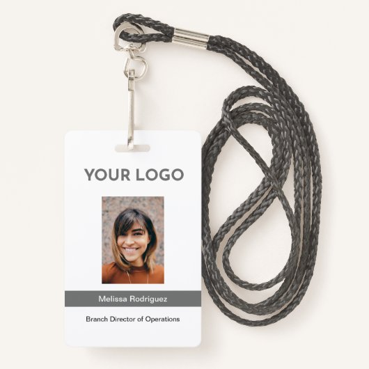 Corporate Grey werknemer foto-ID Badge (Voorkant met draagriem)