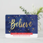 CORPORATE HOLIDAY geloven script marine rood goud Feestdagenkaart (Staand voorkant)