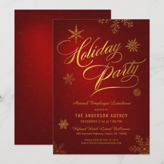Corporate Holiday Luncheon Elegant Gold Snowflakes Feestdagenkaart (Voorkant / Achterkant)