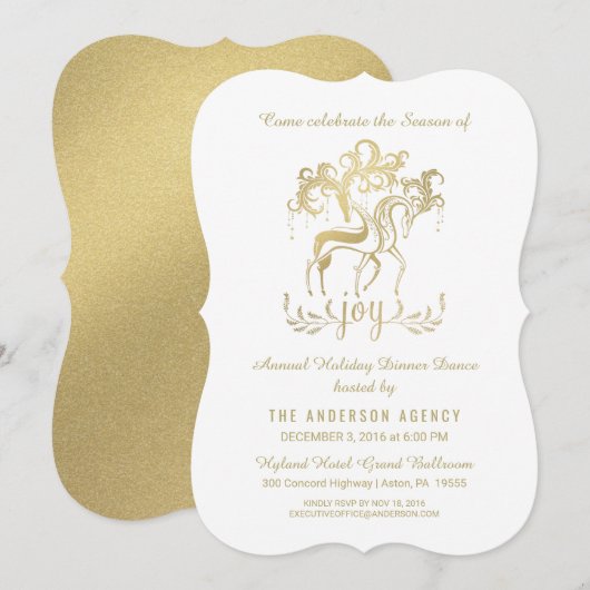 Corporate Holiday Party Elegant Gold Reindeer Kaart (Voorkant / Achterkant)