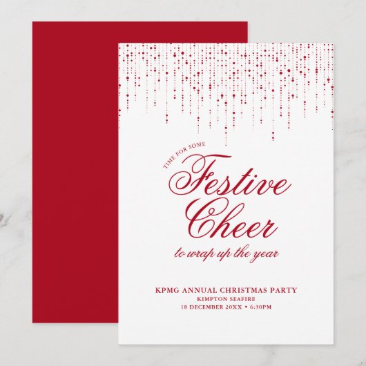 Corporate Holiday Party Rood Wit Feestelijke Cheer Kaart (Voorkant / Achterkant)