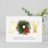 Corporate JOY Waterverf Wreate Holiday Gold Folie Feestdagenkaart (Staand Voorkant)