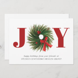 Corporate JOY Waterverf Wreath Red Holiday Kaart