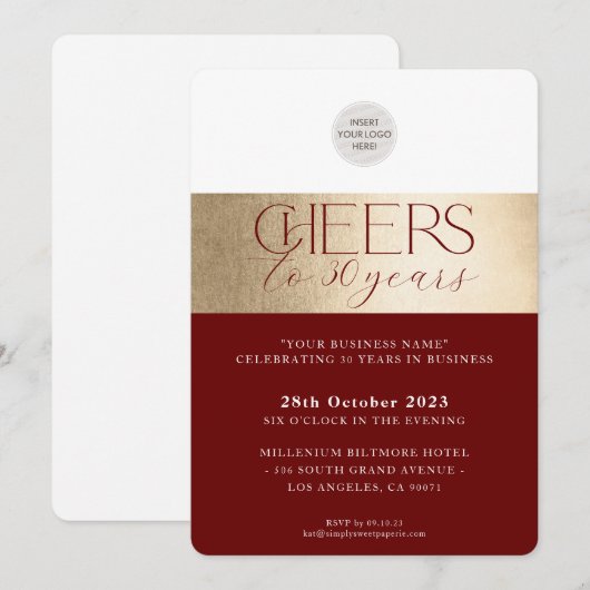 CORPORATE JUBILEUM elegant zakelijk maroon goud Kaart (Voorkant / Achterkant)
