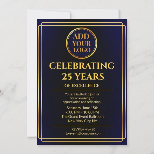 Corporate Jubileum Invite – Navy Blue Gradient Kaart (Voorkant)
