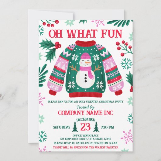 Corporate Kantoor Holiday Ugly Sweater Party Kaart (Voorkant)