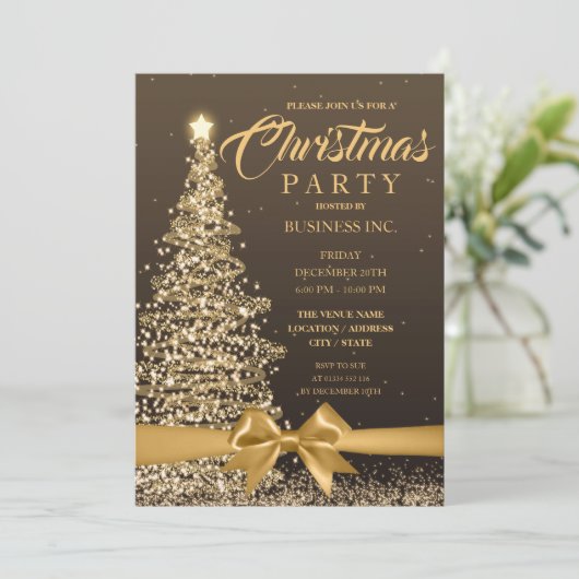 CORPORATE Kerstboom Lint Gouden Feest Kaart (Staand voorkant)