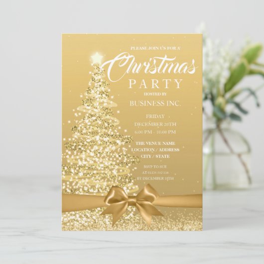 CORPORATE Kerstboom Lint Gouden Feest Kaart (Staand voorkant)