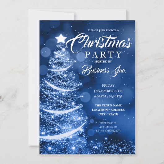 CORPORATE Kerstboom Sparkle Blue Party Kaart (Voorkant)