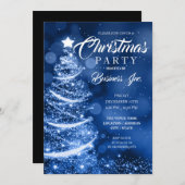 CORPORATE Kerstboom Sparkle Blue Party Kaart (Voorkant / Achterkant)