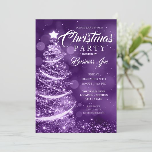 CORPORATE Kerstboom Sparkle Paarse Feest Kaart (Staand voorkant)