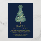 Corporate Logo Christmas Tree Blue & Gold Script Folie Feestdagenkaart (Voorkant)