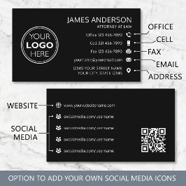 Corporate Logo Fax QR Code Professional Black Visitekaartje