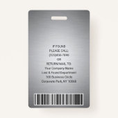 Corporate Logo Foto ID QR Barcode Brushed Grey Badge (Achterkant)