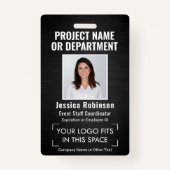 Corporate Logo Foto ID QR Barcode Geborsteld Zwart Badge (Voorkant)