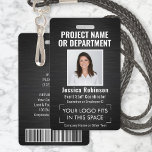 Corporate Logo Foto ID QR Barcode Geborsteld Zwart Badge<br><div class="desc">**Let op: de achtergrond is afgedrukt om er metallic uit te zien, maar het product is niet van metaal.** Geef uw bedrijf in stijl weer door personeel te voorzien van moderne en professionele identificatiebadges. De Logo, foto, streepjescode en alle bewoordingen op deze sjabloon zijn allemaal eenvoudig aan te passen. Het...</div>