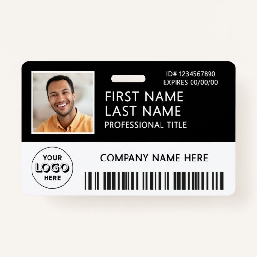 Corporate Logo Photo ID Barcode Black Name  Badge (Voorkant)