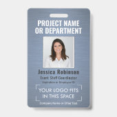 Corporate Logo Photo ID QR Barcode Dusty Blue Badge (Voorkant)