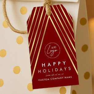 Corporate Logo Rood & Goud Geometrische Kerstboom Cadeaulabel