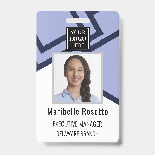 Corporate Modern Dark Blue Employee Badge (Voorzijde)