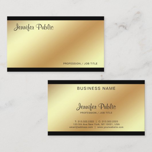 Corporate Modern Elegant Zwart en Goud Plain Visitekaartje (Voorkant / Achterkant)