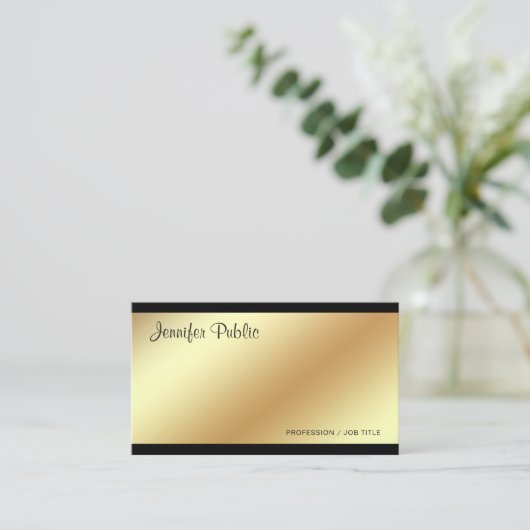 Corporate Modern Elegant Zwart en Goud Plain Visitekaartje (Staand voorkant)