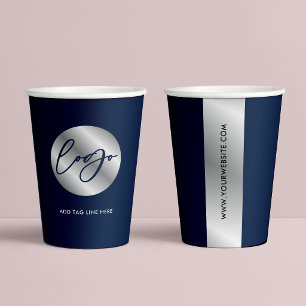 Corporate Navy & Zilver Logo Zakelijke Merknaam Papieren Bekers