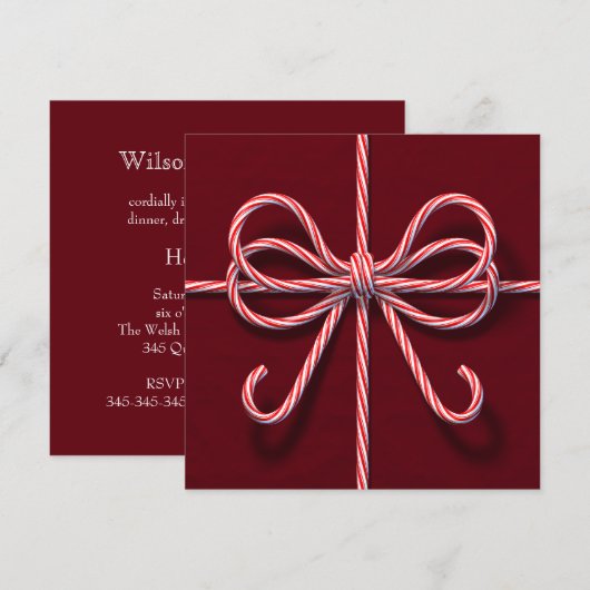 Corporate Party Invitation with Candy Cane Bow Kaart (Voorkant / Achterkant)