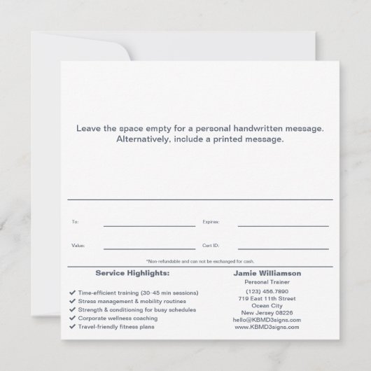 Corporate Personal Trainer Reward Cadeaubon (Achterkant)