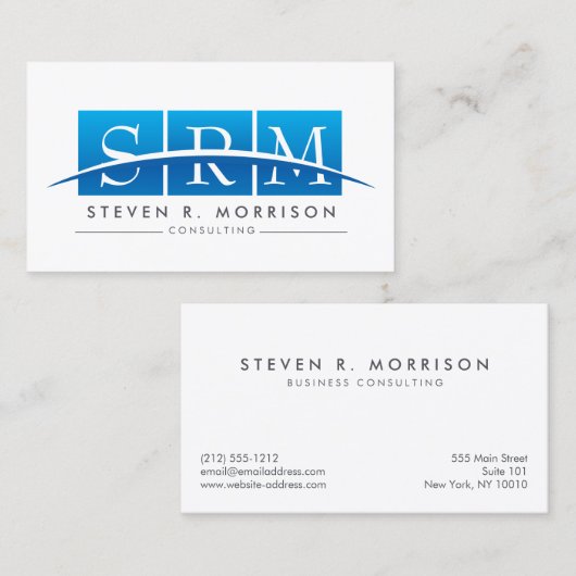 Corporate Professional gestileerd monogram in blau Visitekaartje (Voorkant / Achterkant)