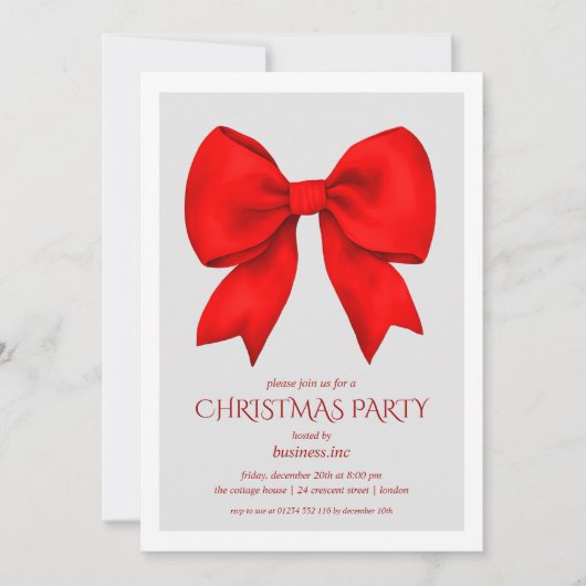 Corporate Red Bow Christmas Holiday Party  Kaart (Voorkant)