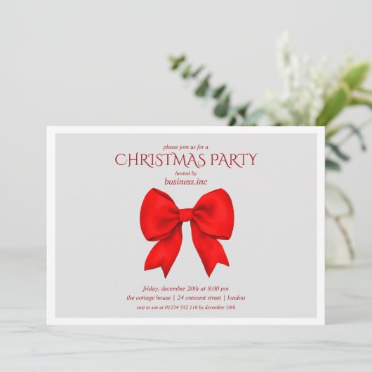 Corporate Red Bow Christmas Holiday Party  Kaart (Staand voorkant)