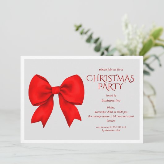 Corporate Red Bow kerstfeest Kaart (Staand voorkant)